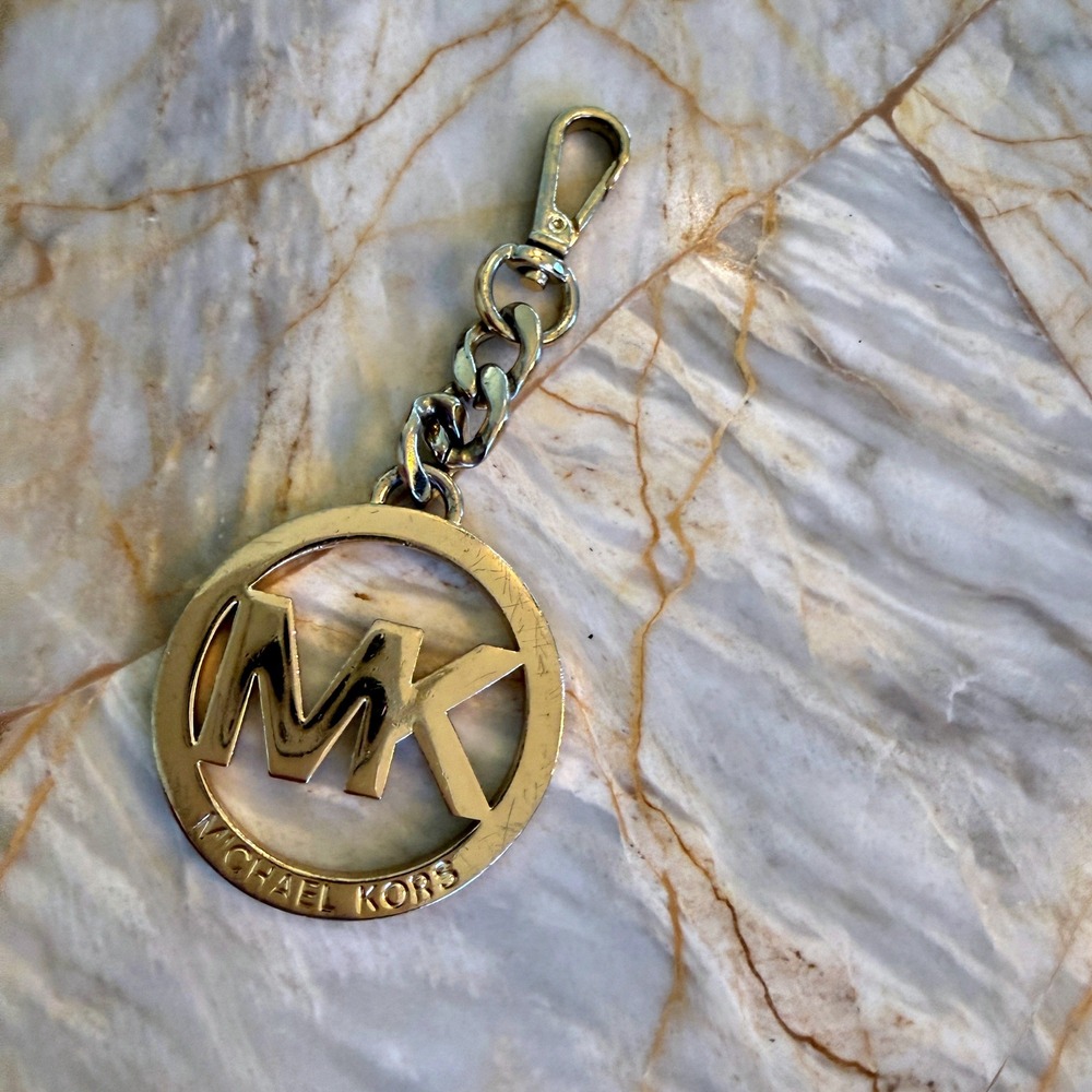 Michael Kors Gold Tone MK Logo Circle Bag Charm Keychain Accessory